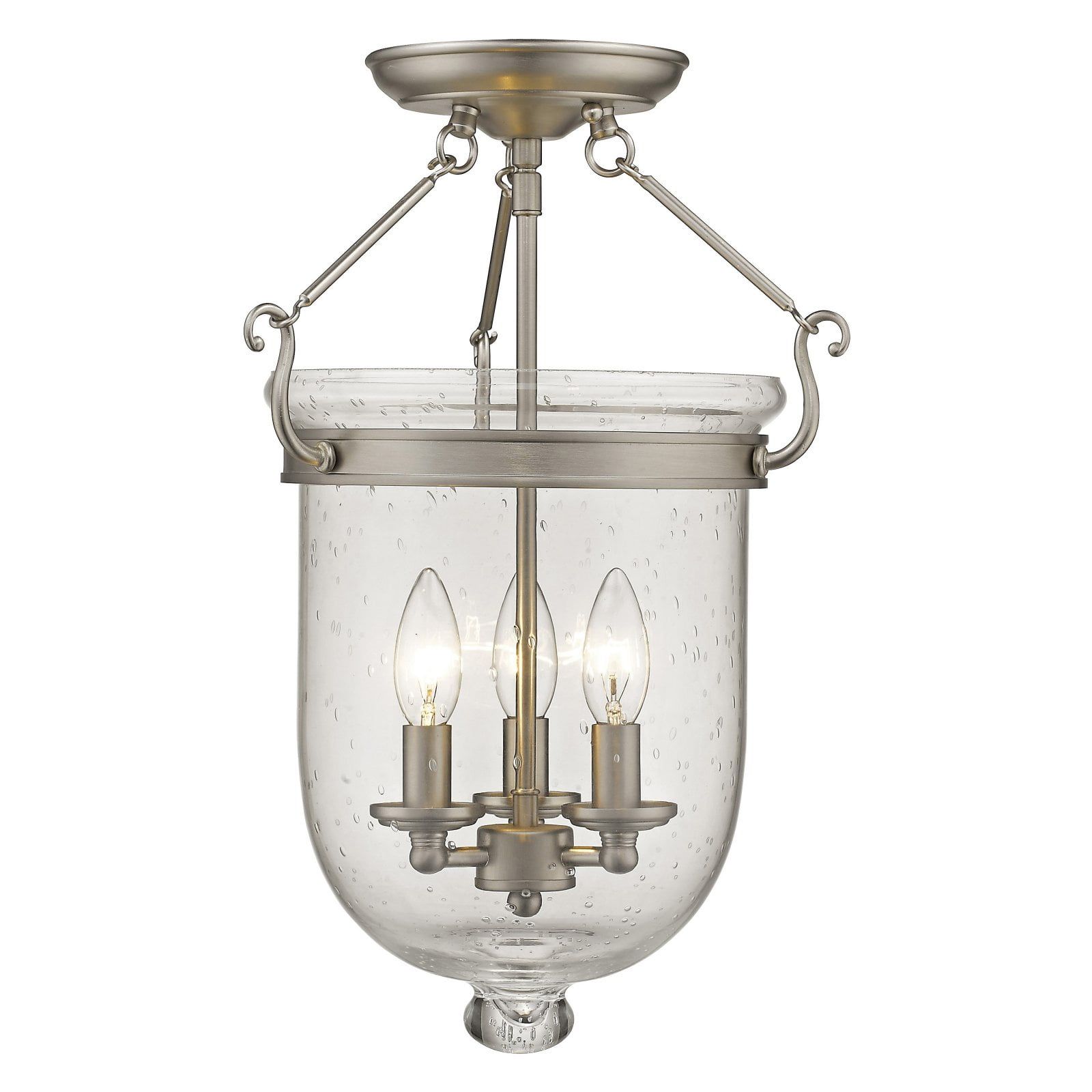 Jefferson Seeded Glass 3-Light Indoor/Outdoor Flush Mount in Brushed Nickel