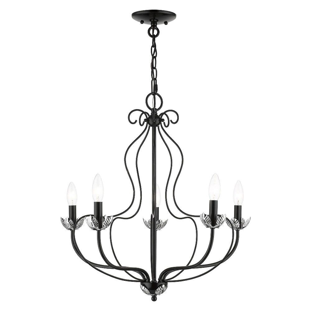 Elegant Katarina 5-Light Chandelier in Shiny Black with Chrome Accents