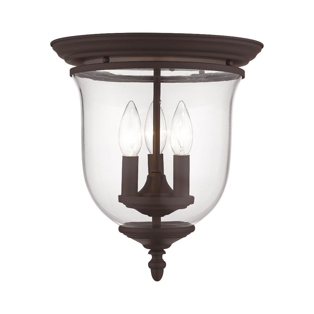 Legacy Bronze 3-Light Flush Mount with Hand Blown Clear Glass