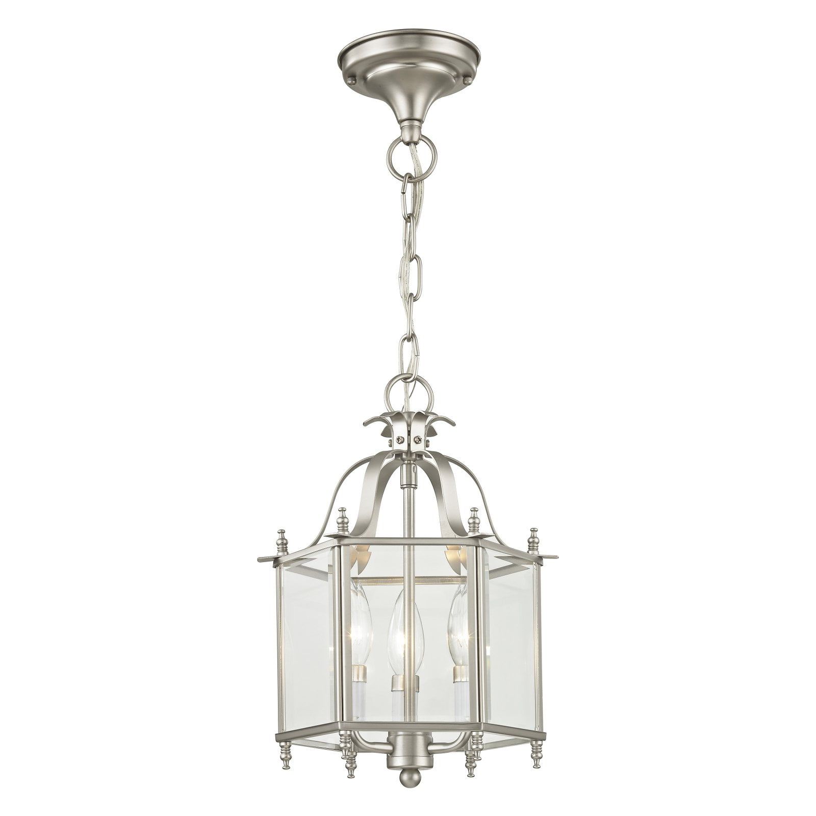 Elegant Brushed Nickel 3-Light Chandelier with Clear Beveled Glass