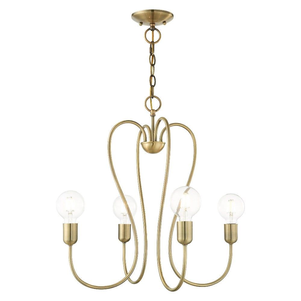 Antique Brass 4-Light Mini Chandelier with Crystal Accents