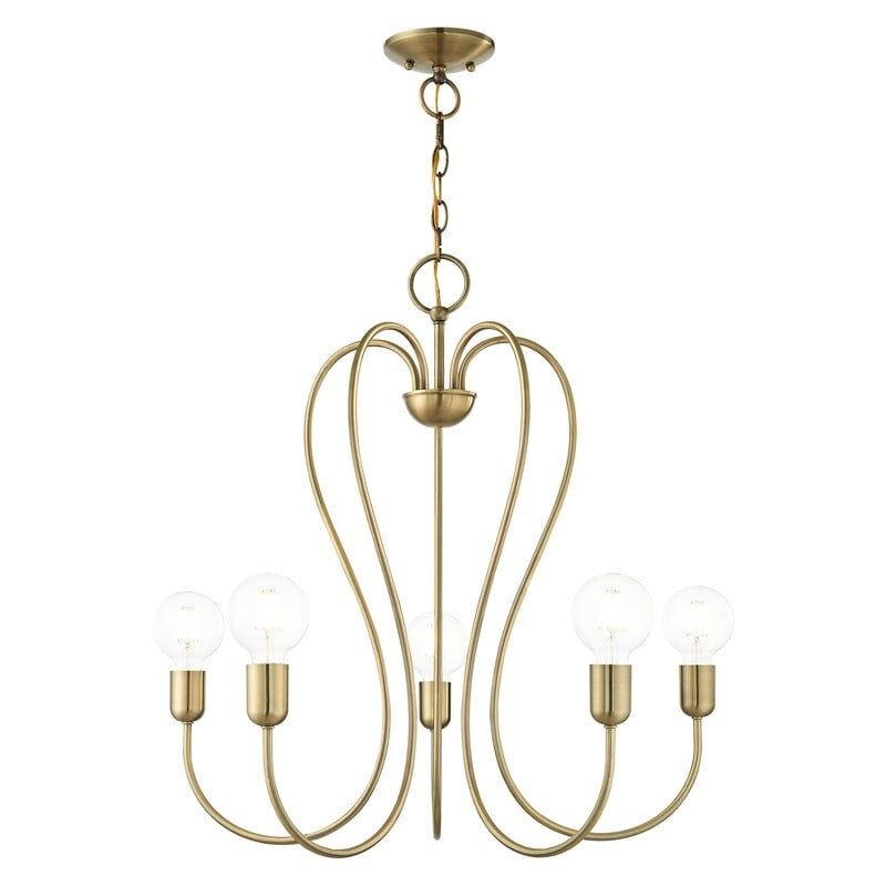 Antique Brass Crystal Elegance 5-Light Chandelier