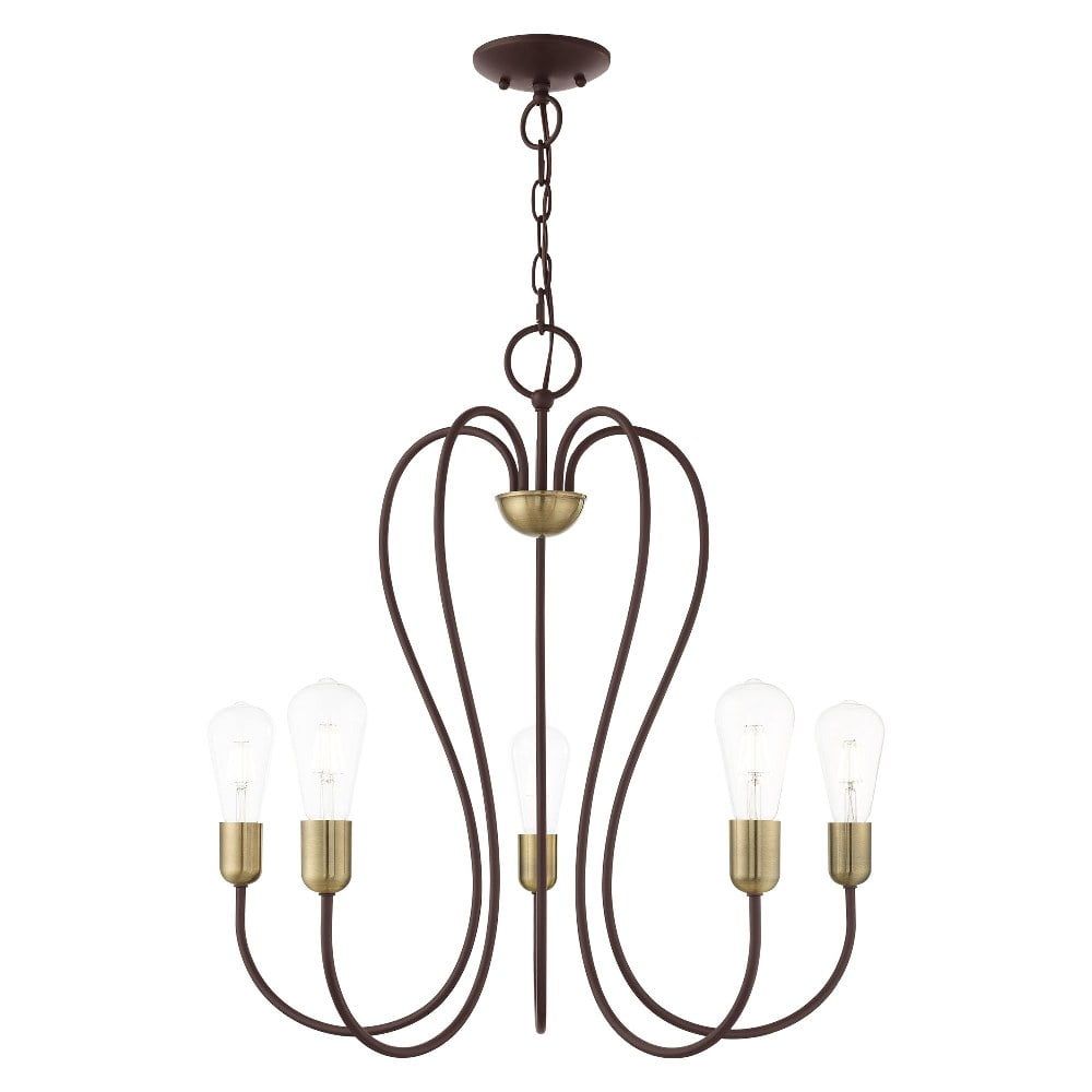 Elegant Bronze & Crystal 5-Light Chandelier with Antique Brass Finish