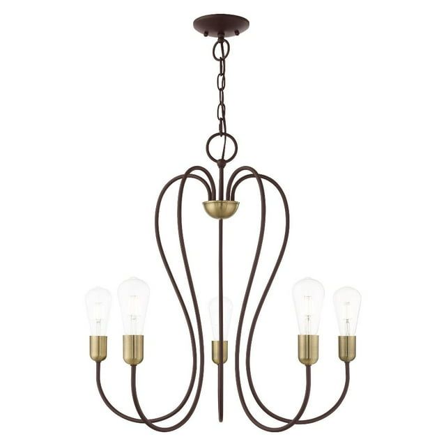 Elegant Bronze & Crystal 5-Light Chandelier with Antique Brass Finish