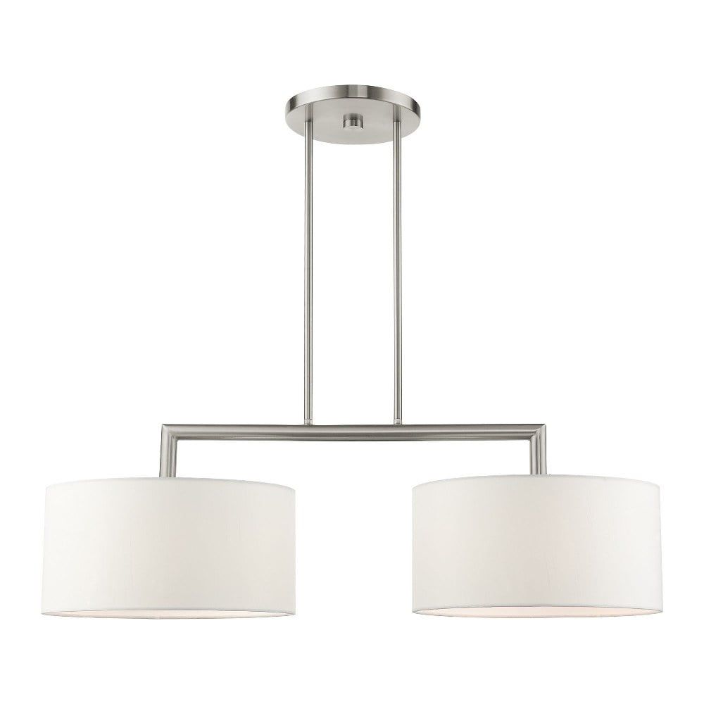 Meridian Brushed Nickel Linear Drum Chandelier with Oatmeal Shades