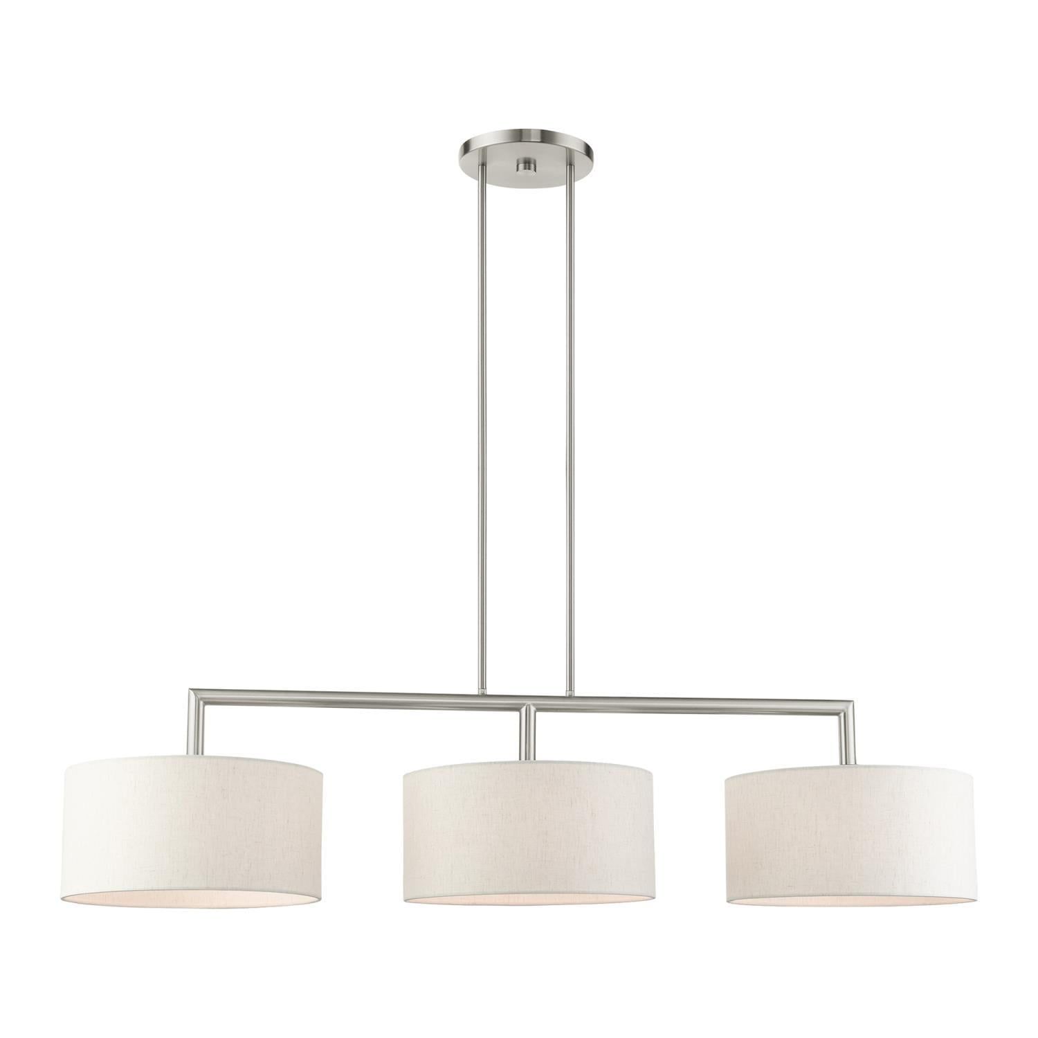 Meridian Brushed Nickel 3-Light Linear Chandelier with Oatmeal Shades