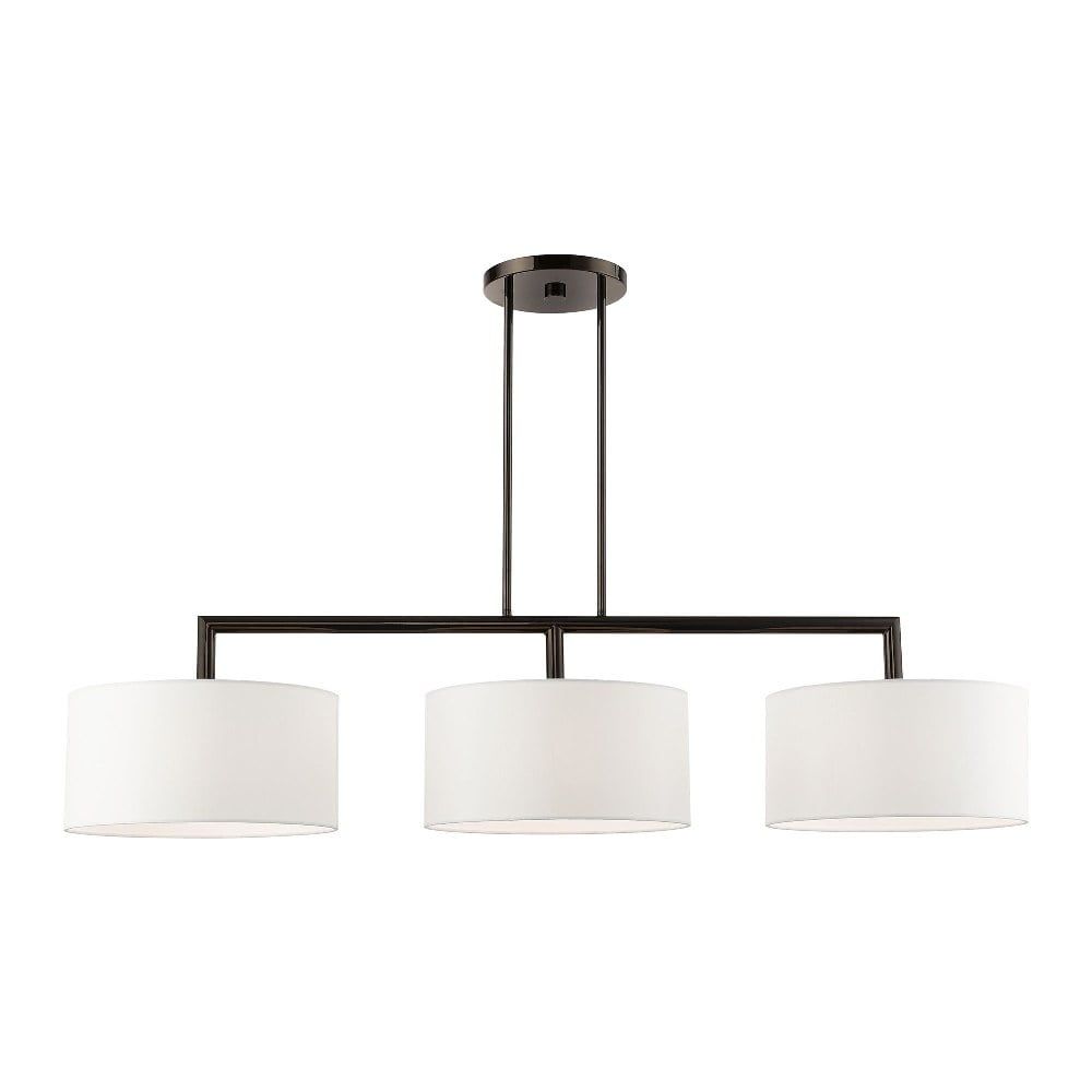 Black Chrome 3-Light Linear Chandelier with Off-White Shades