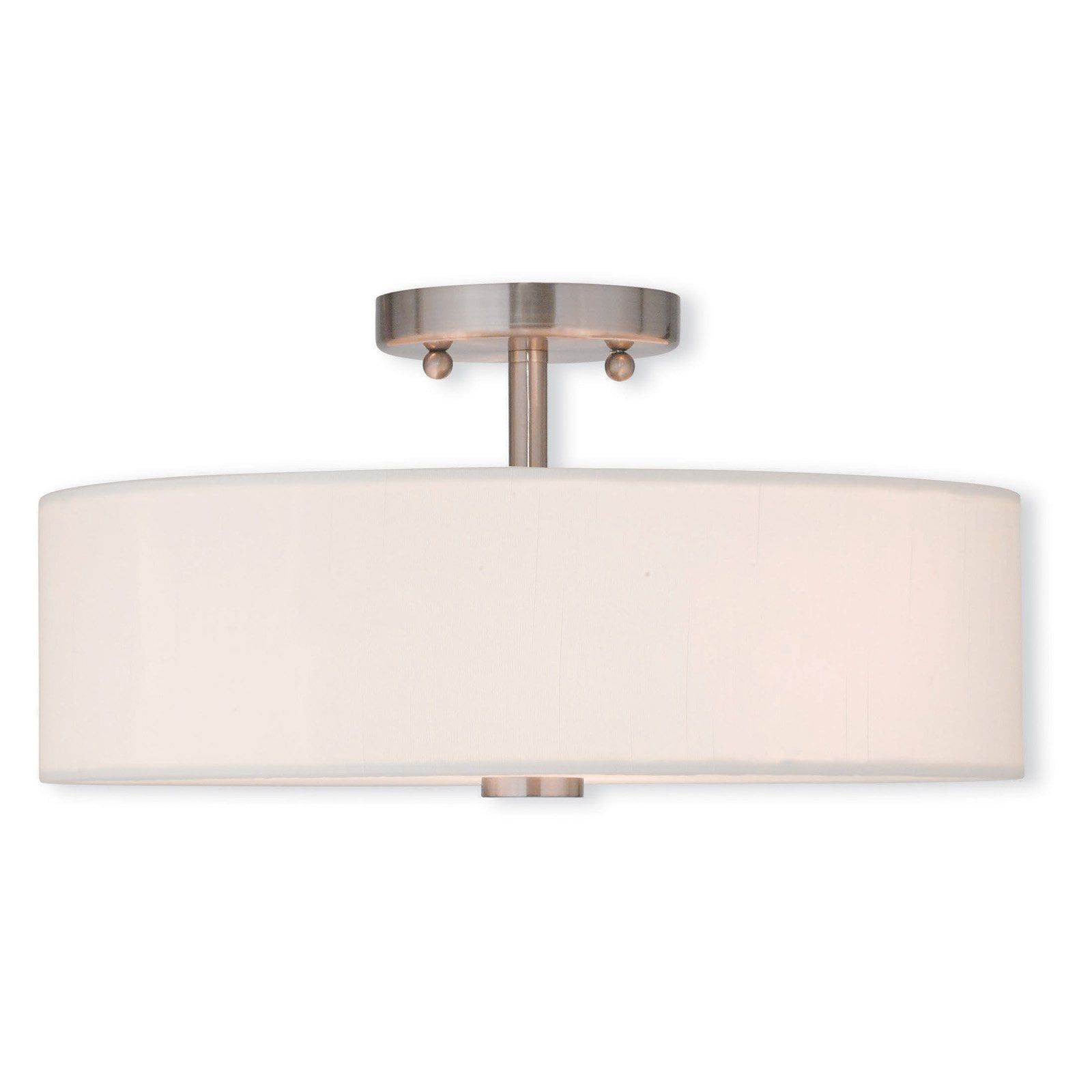 Brushed Nickel 3-Light Semi-Flush Mount with Off-White Shade