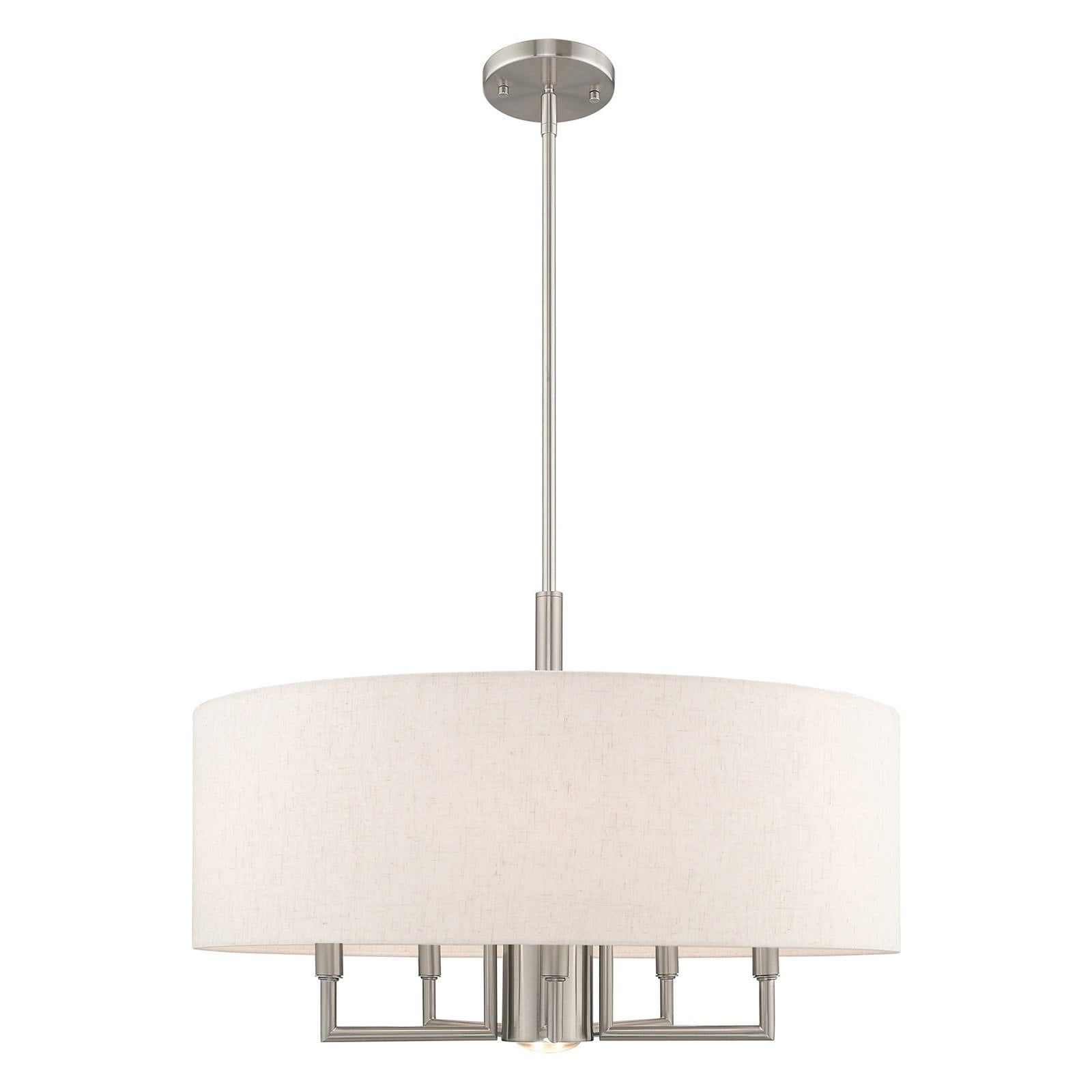 Mini Meridian 4-Light Brushed Nickel Pendant with Oatmeal Shade