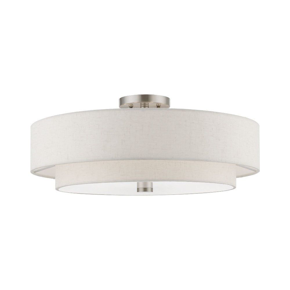 Brushed Nickel 5-Light Semi-Flush Mount with Oatmeal Shade