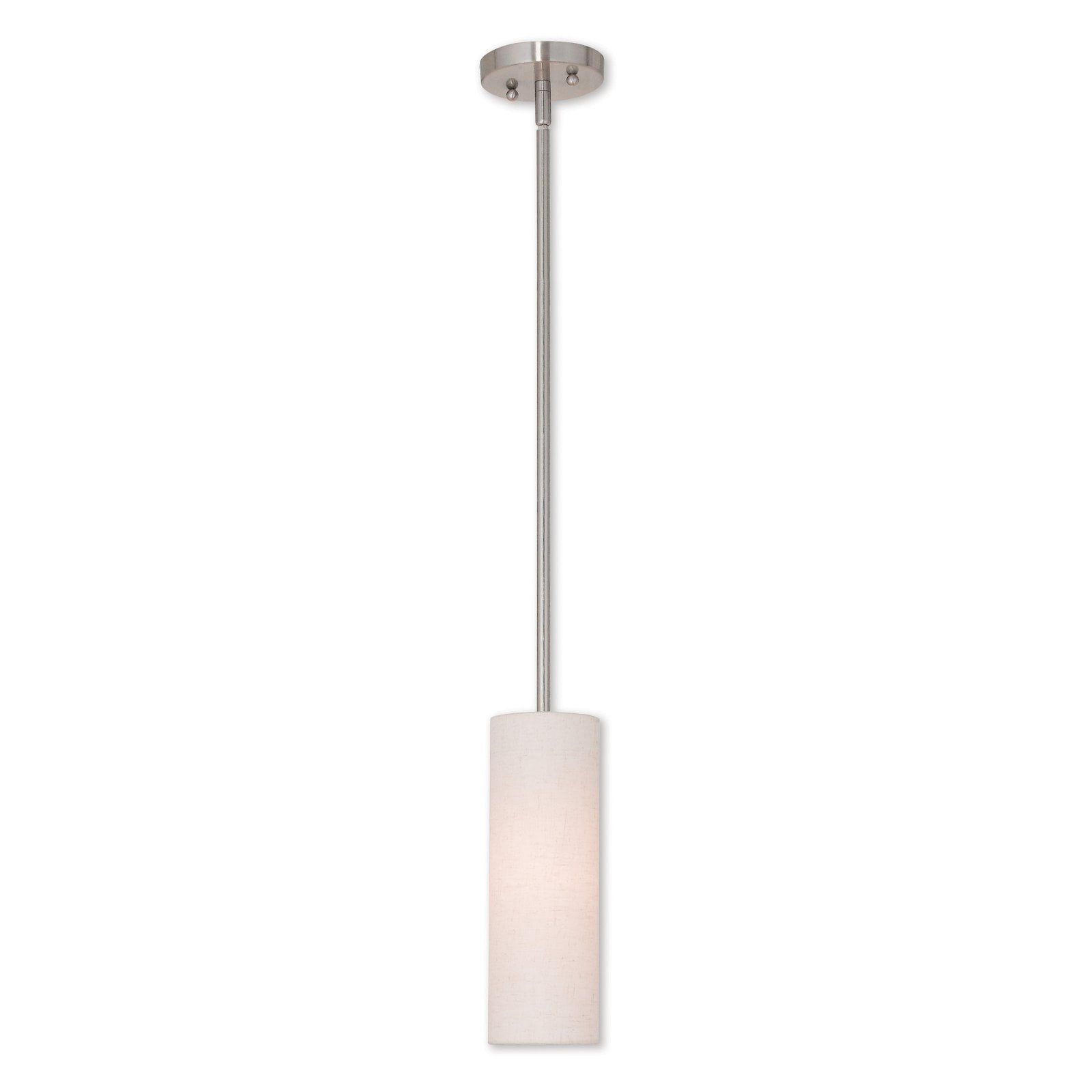 Contemporary Brushed Nickel Mini Pendant with Oatmeal Fabric Shade