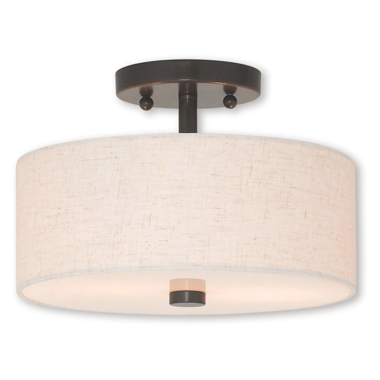 English Bronze 2-Light Semi-Flush Mount with Oatmeal Shade