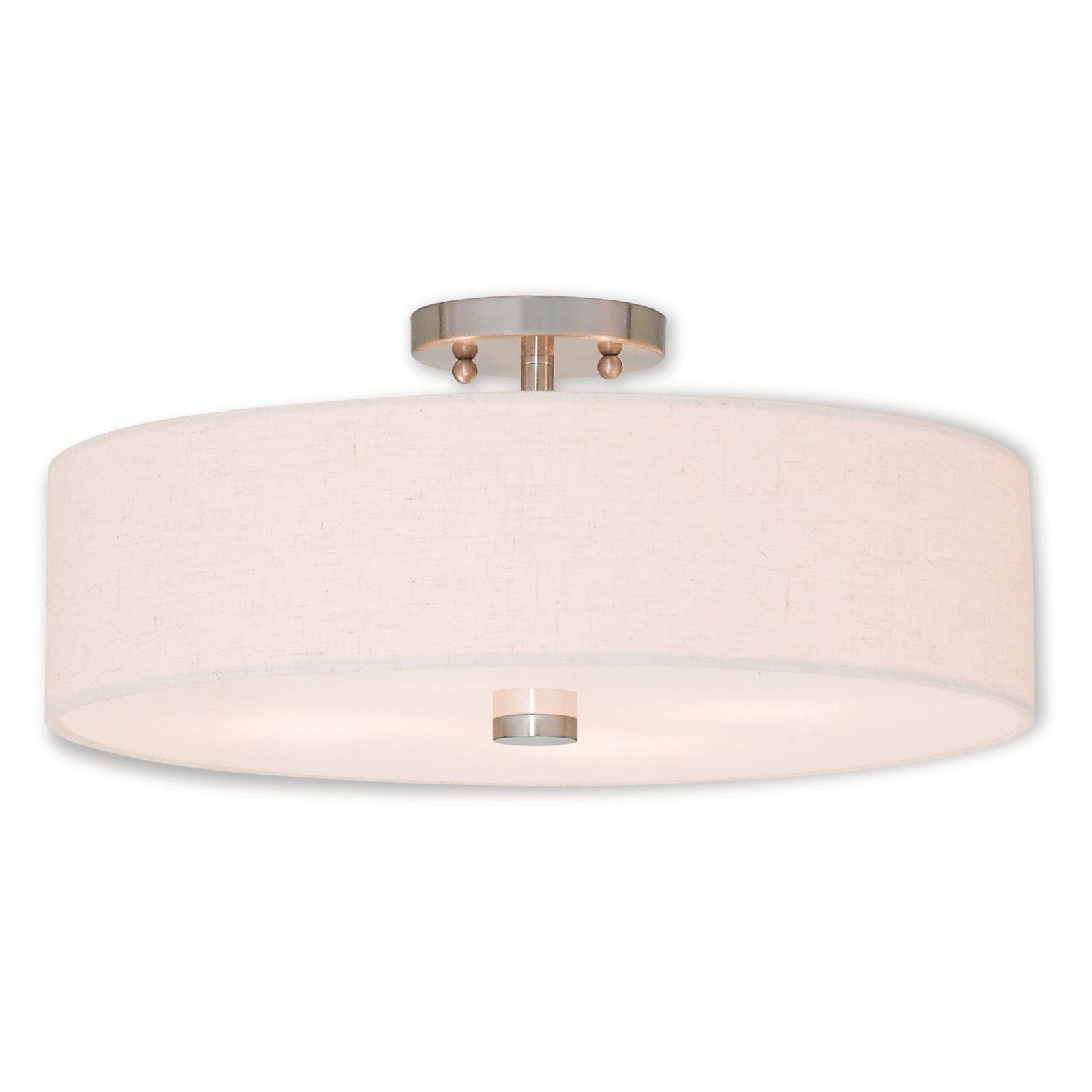 Elegant Brushed Nickel 4-Light Semi-Flush Mount with Oatmeal Fabric Shade