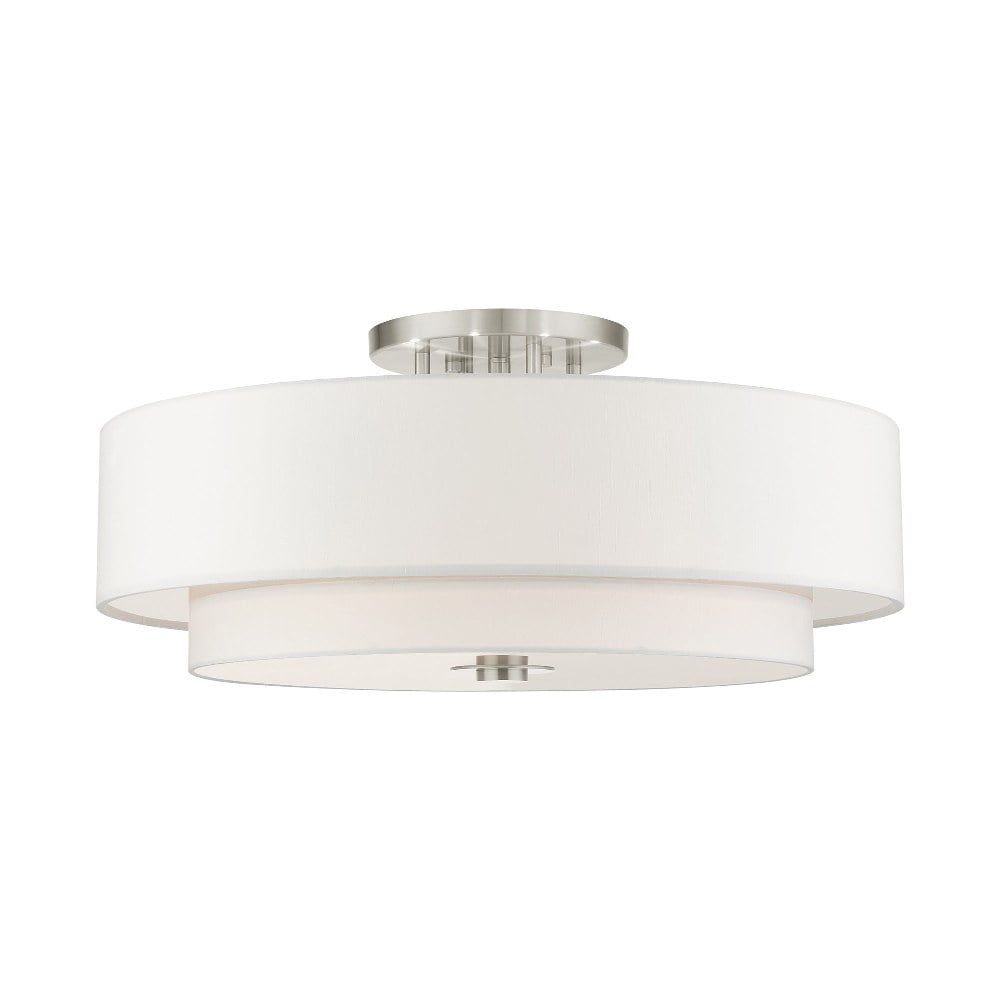 Modern Brushed Nickel 6-Light Drum Semi-Flush Mount with Glass Shade