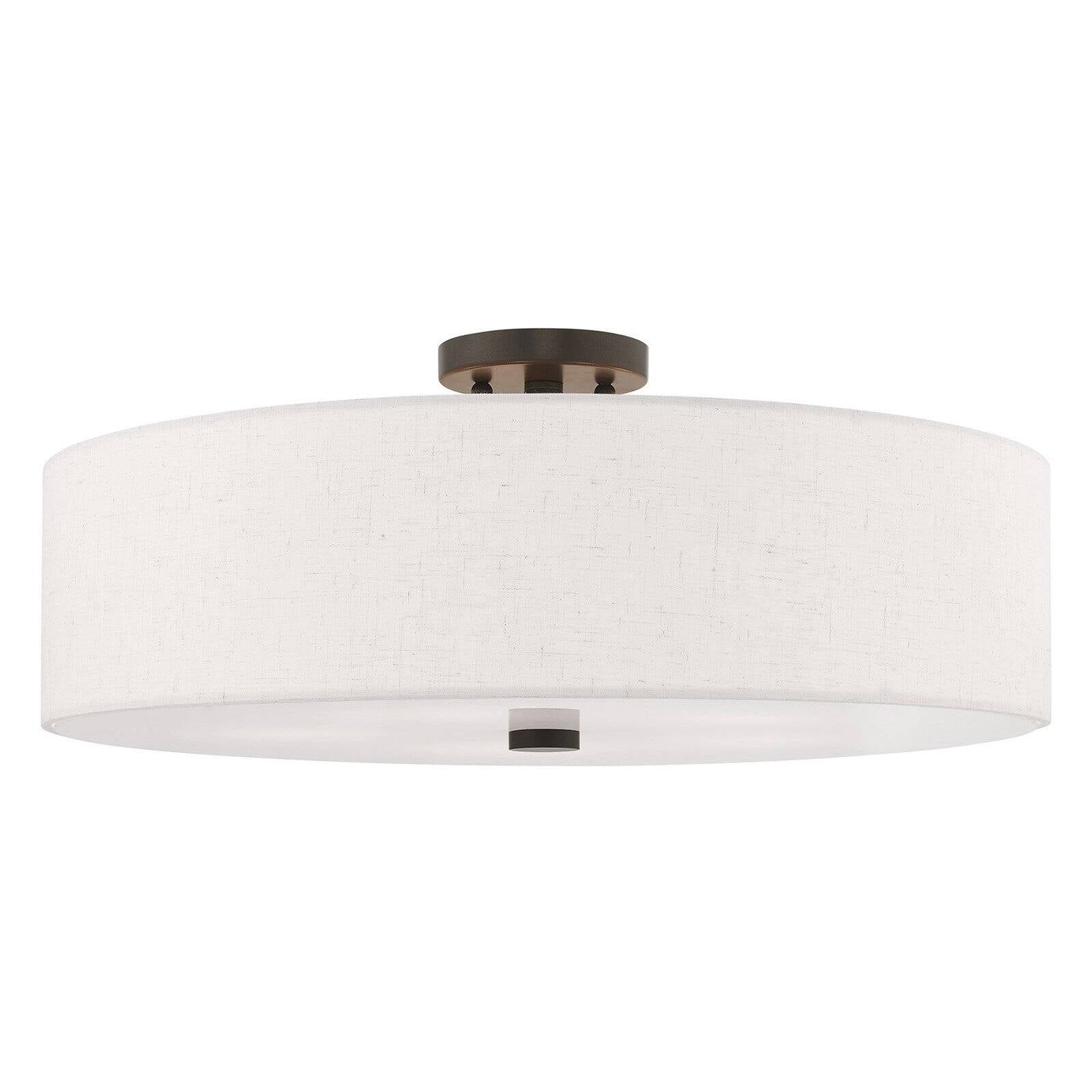 English Bronze 5-Light Semi-Flush Mount with Fabric Drum Shade