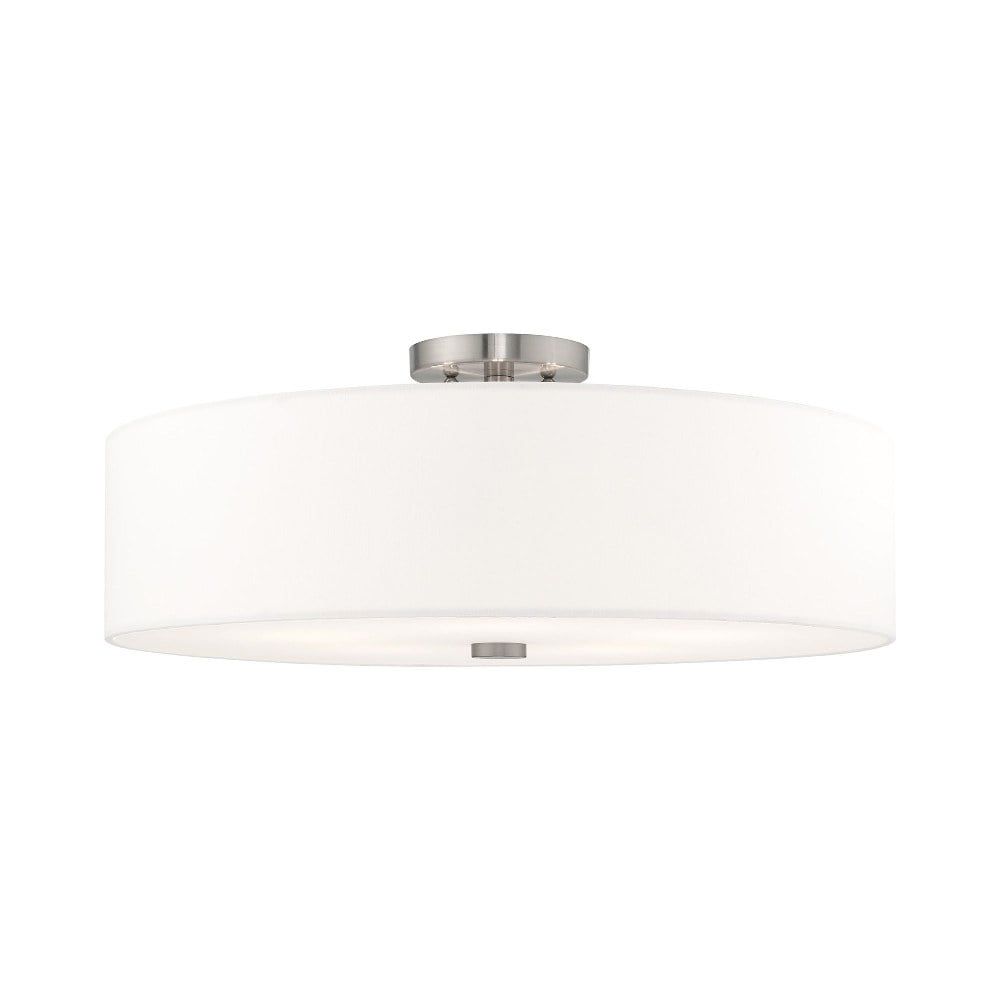 Brushed Nickel 22" Drum Semi-Flush Mount with Off-White Shade