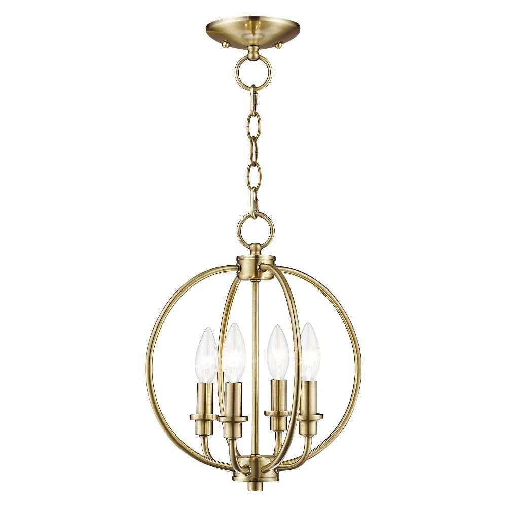 Antique Brass Mini Outdoor 4-Light Cage Pendant