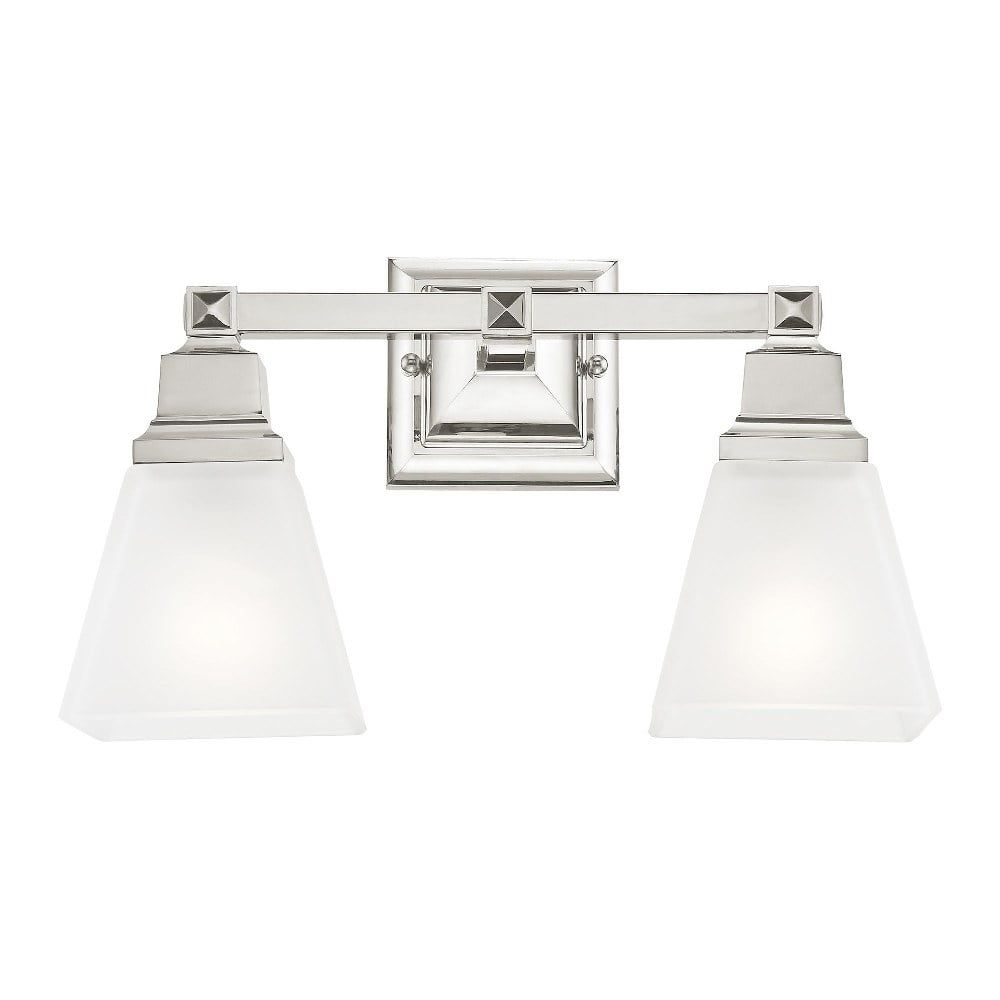 Polished Chrome 2-Light Vanity with Frosted Glass Shades