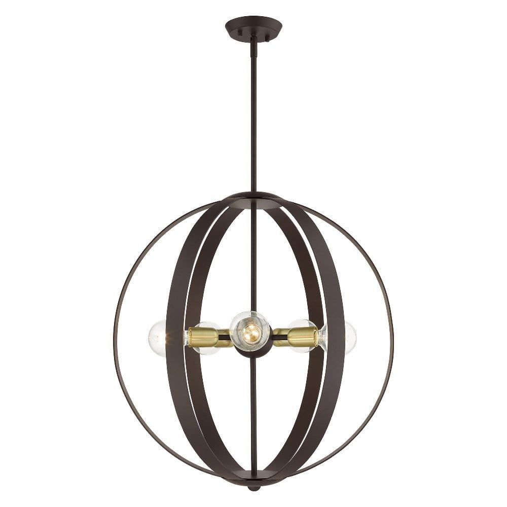 Bronze Globe 5-Light Chandelier with Steel Straps