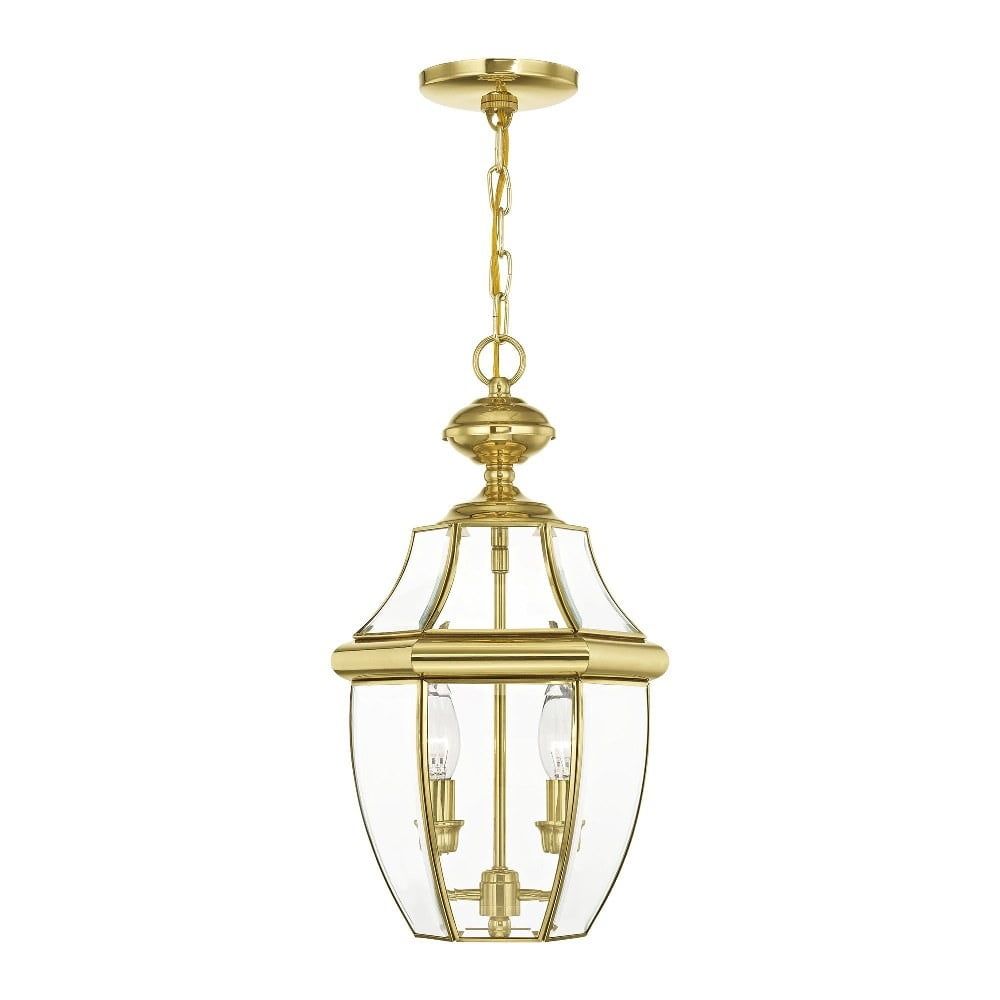 Monterey Polished Brass 2-Light Outdoor Pendant with Clear Beveled Glass