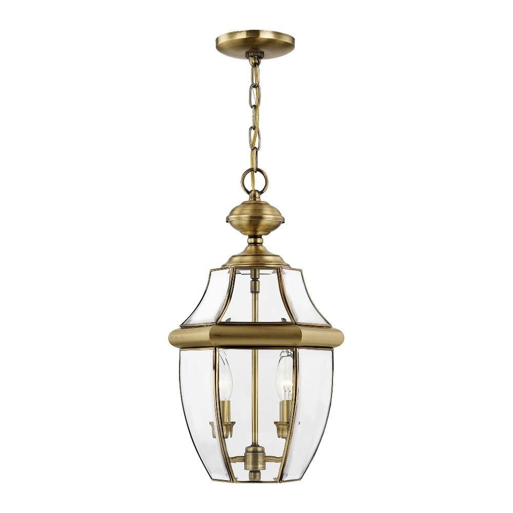 Antique Brass 2-Light Pendant with Clear Beveled Glass