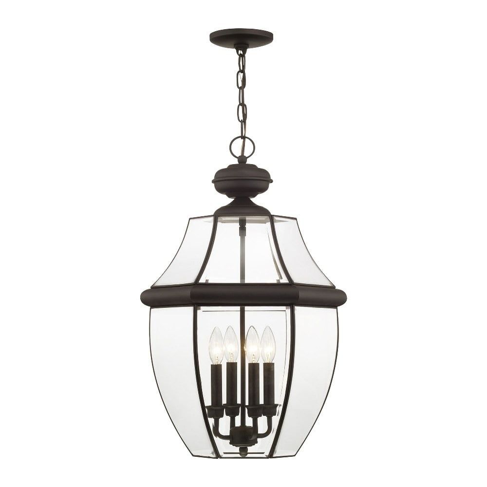 Monterey Elegance 4-Light Outdoor Pendant Lantern in Bronze with Beveled Glass