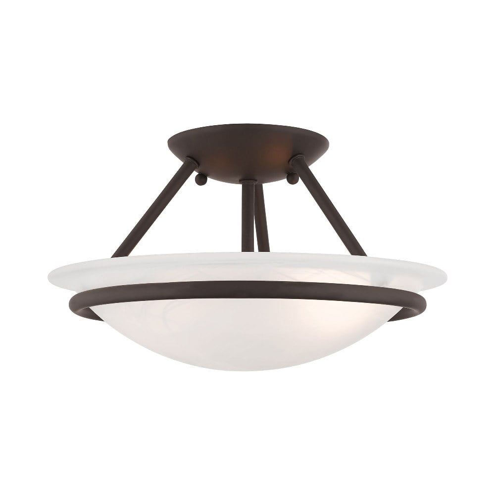 Elegant Bronze Semi-Flush Mount with White Alabaster Glass Bowl