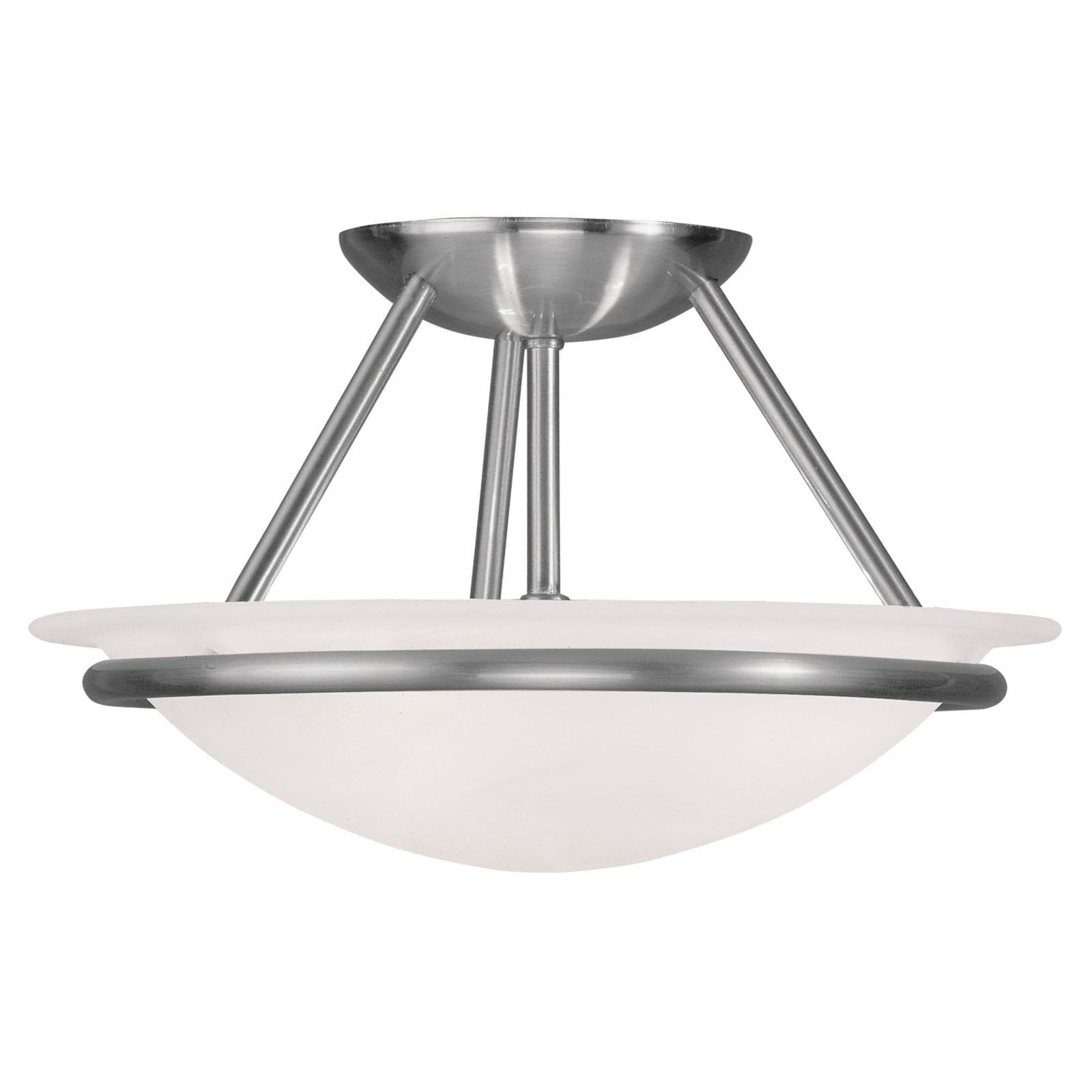 Elegant Alabaster Glass Bowl 2-Light LED Semi Flush Mount in Brushed Nickel