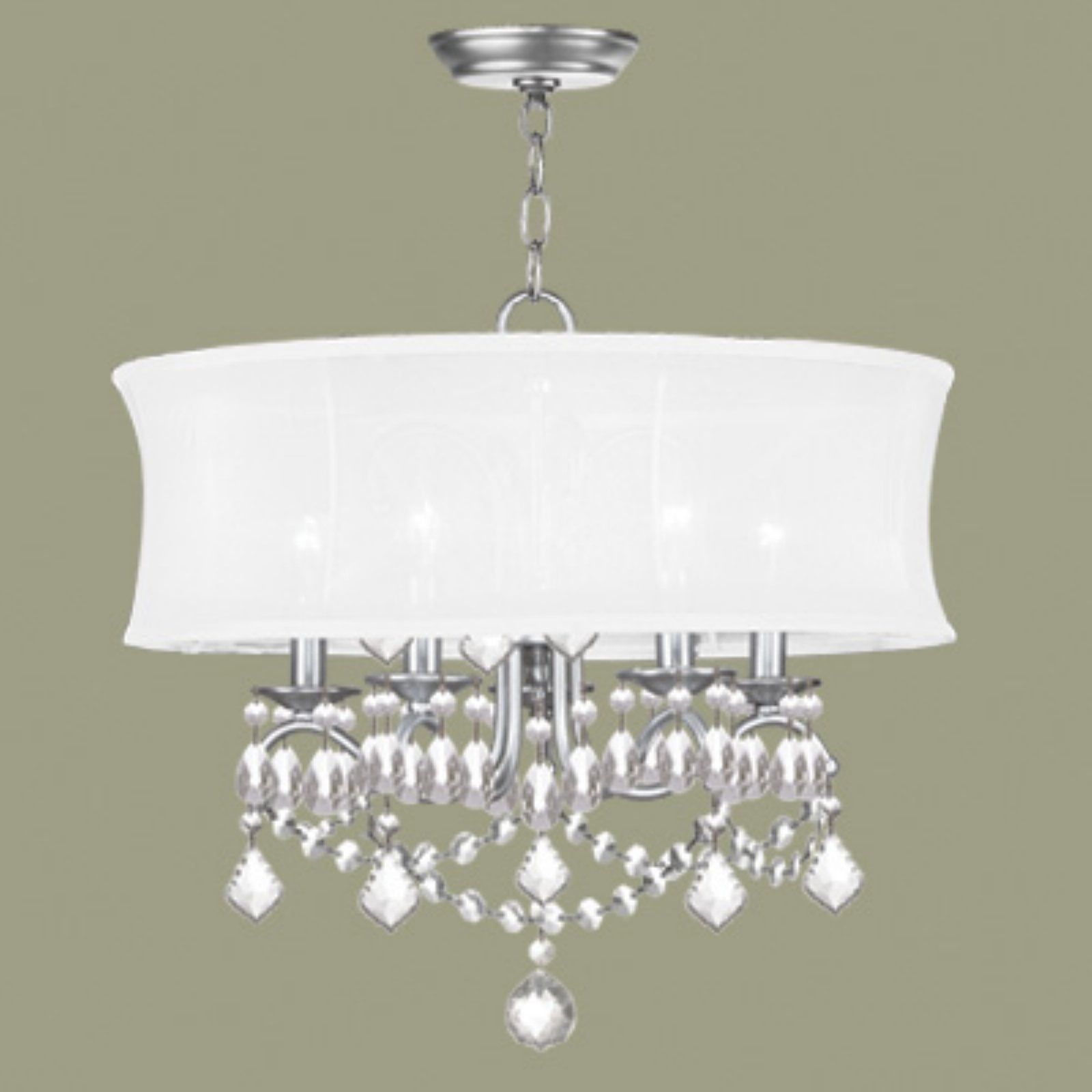 Newcastle Brushed Nickel 5-Light Chandelier with Crystal Drops and Silk Shade