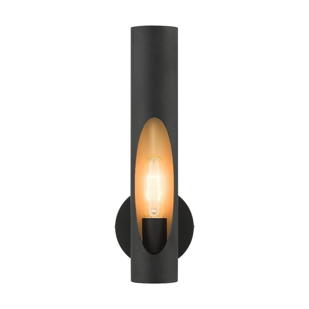 Novato Minimalist Black Steel Sconce with Gold Interior Finish