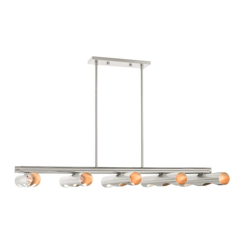 Novato Brushed Nickel 10-Light Linear Chandelier with Tubular Shades