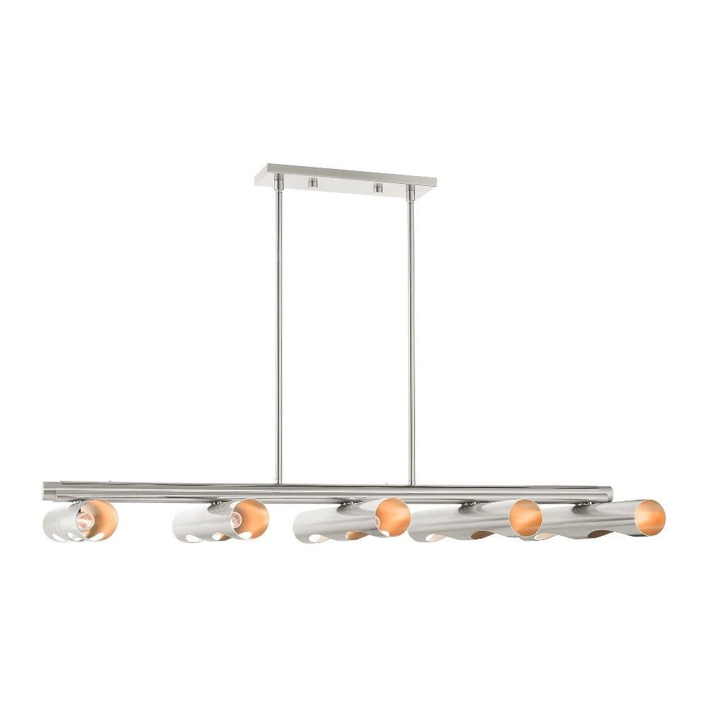 Novato Brushed Nickel 10-Light Linear Chandelier with Tubular Shades