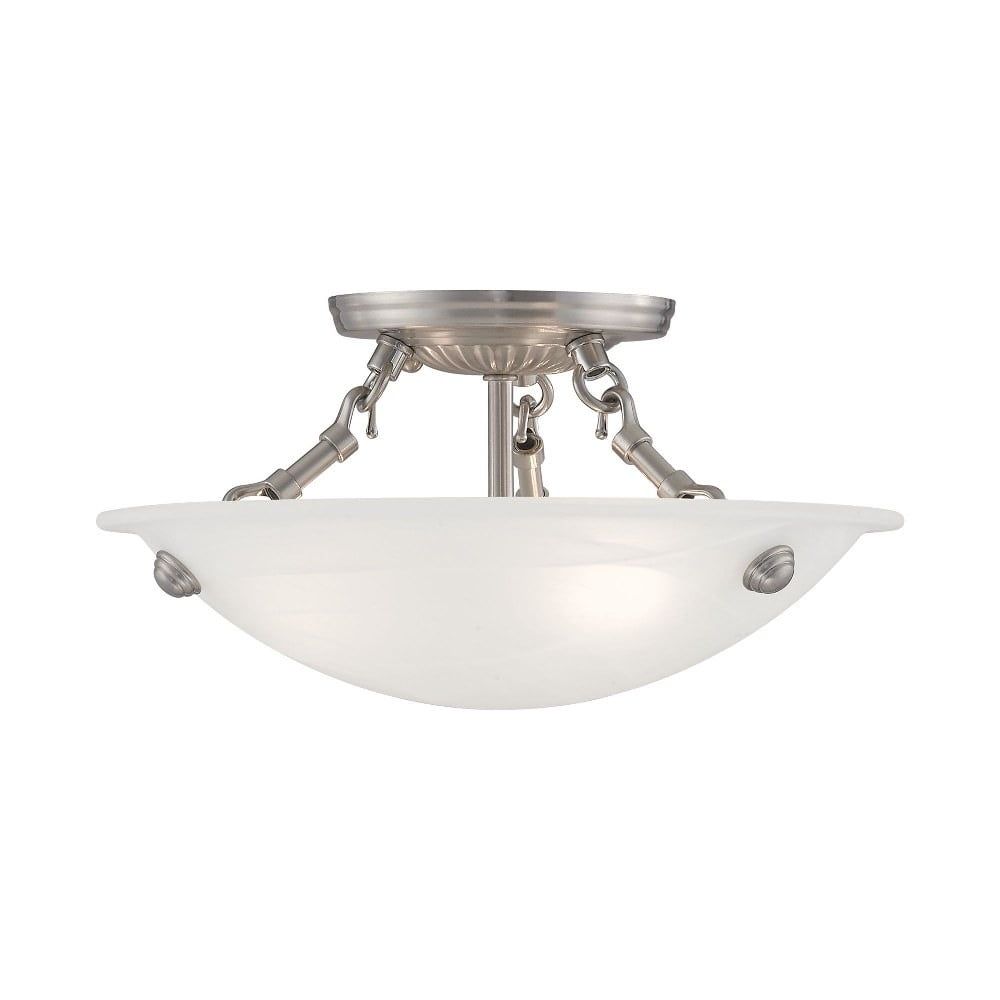 Elegant Brushed Nickel 3-Light Flush Mount with White Alabaster Glass