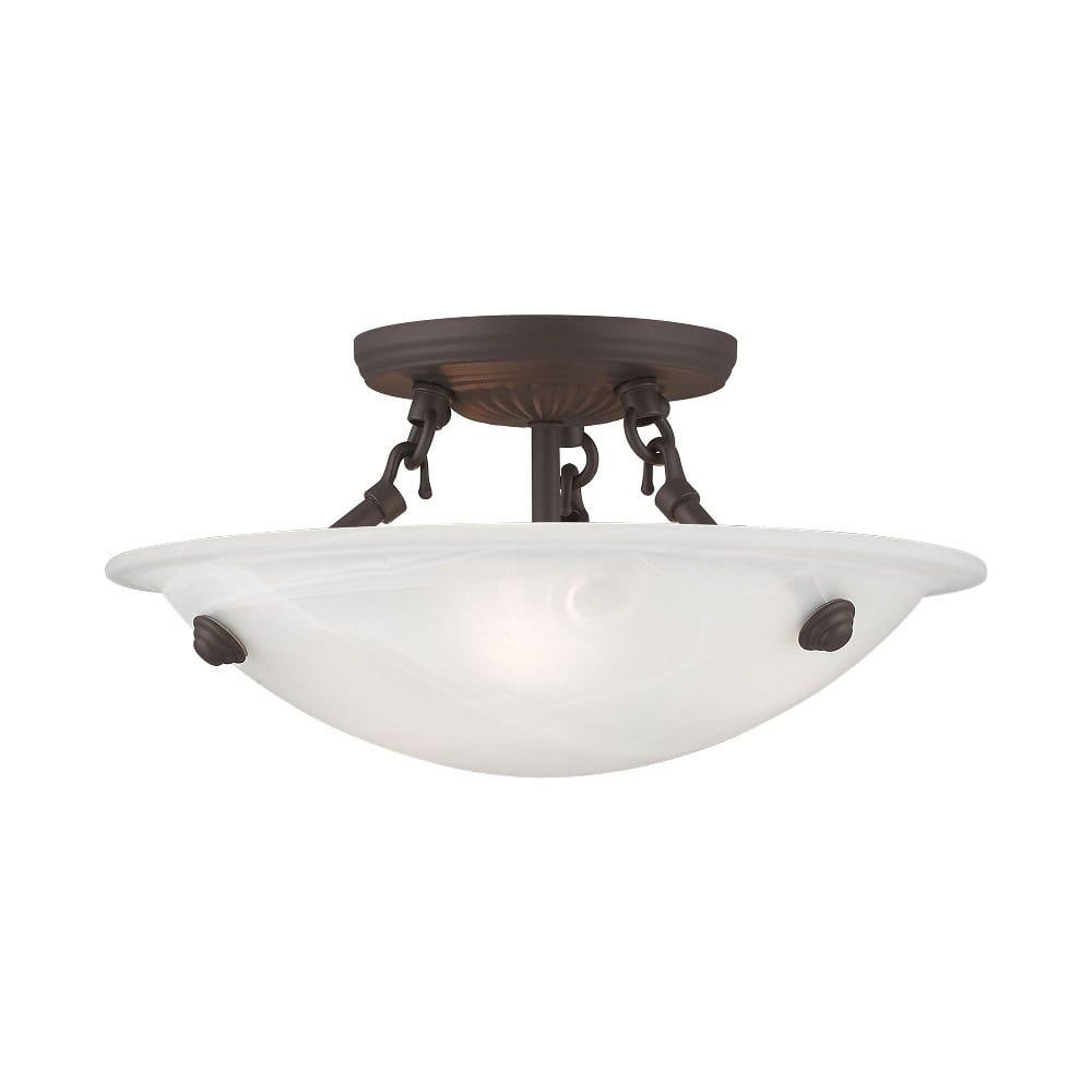 Bronze and Alabaster Glass Semi Flush Mount Light