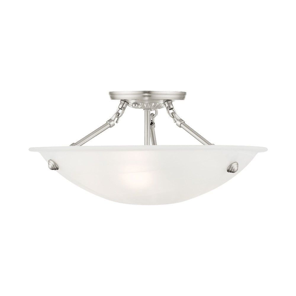 Oasis 16" Brushed Nickel 3-Light Semi Flush Mount with Alabaster Glass