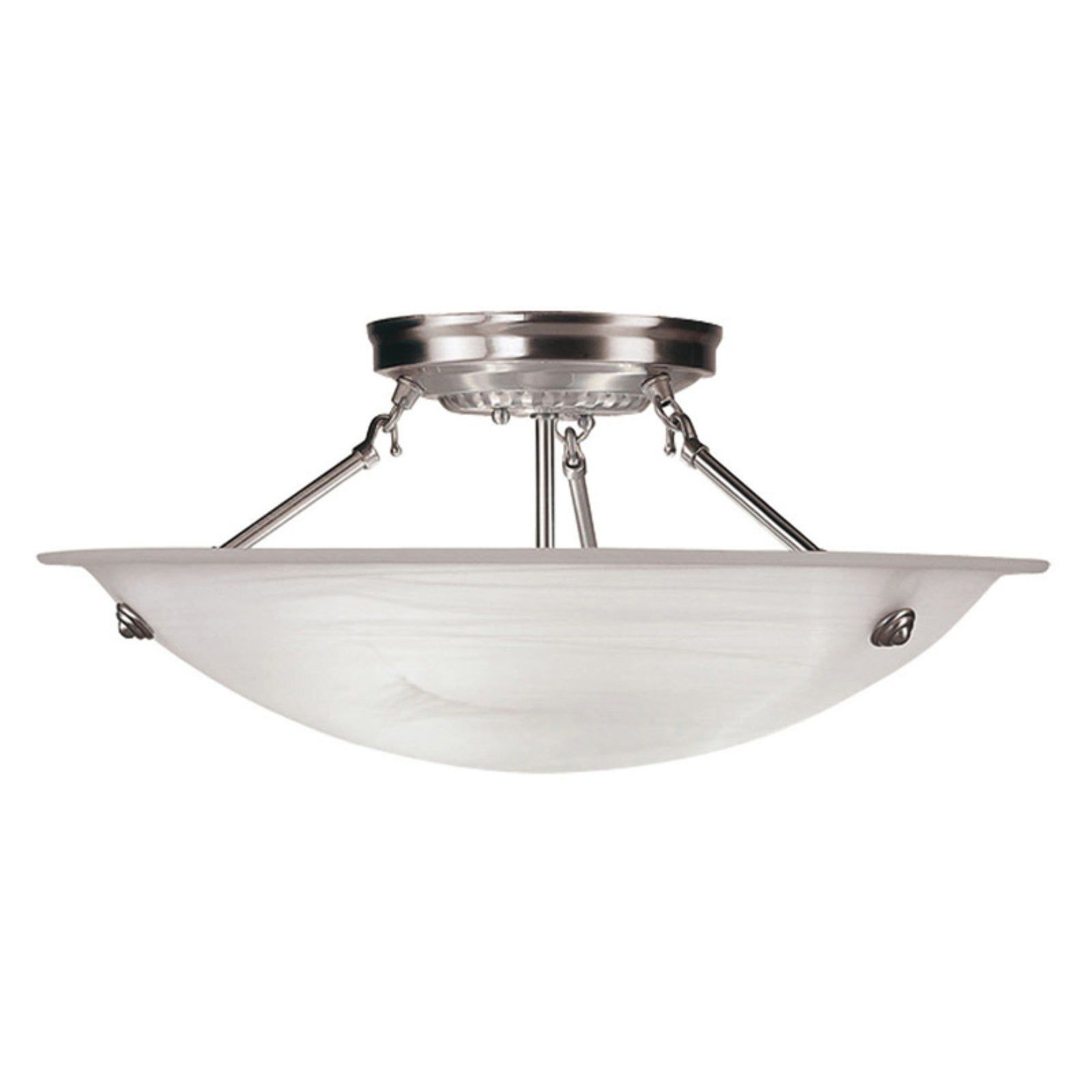 Oasis Brushed Nickel 3-Light LED Bowl Ceiling Mount with White Alabaster Glass