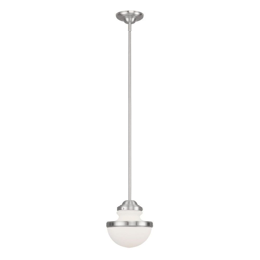 Oldwick Mini Hand Blown Satin Opal Glass Pendant Light in Brushed Nickel