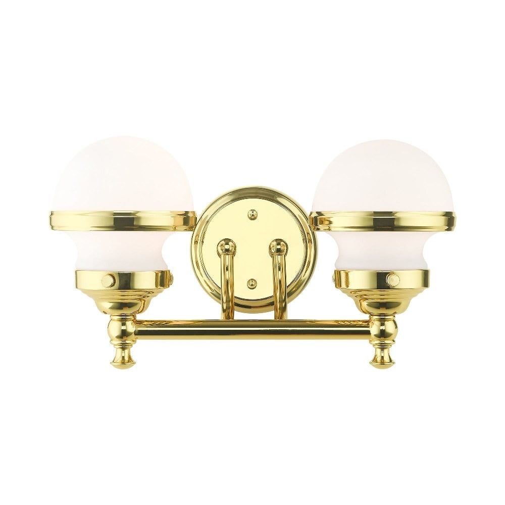 Oldwick Polished Brass 2-Light Vanity Sconce with Satin Opal White Glass