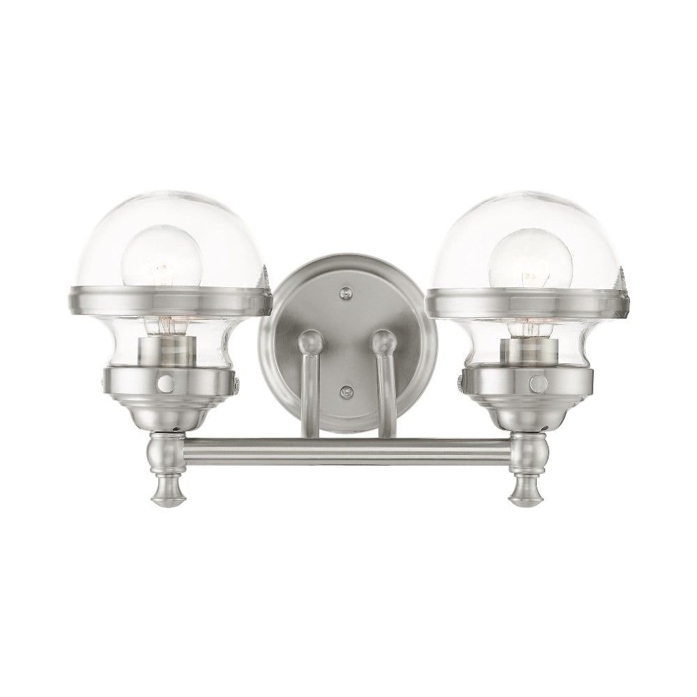 Brushed Nickel 2-Light Vanity Sconce with Hand Blown Clear Glass