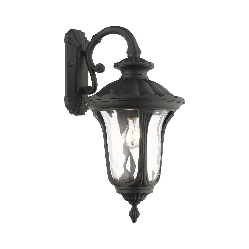 Black Textured Lantern Sconce with Clear Water Glass