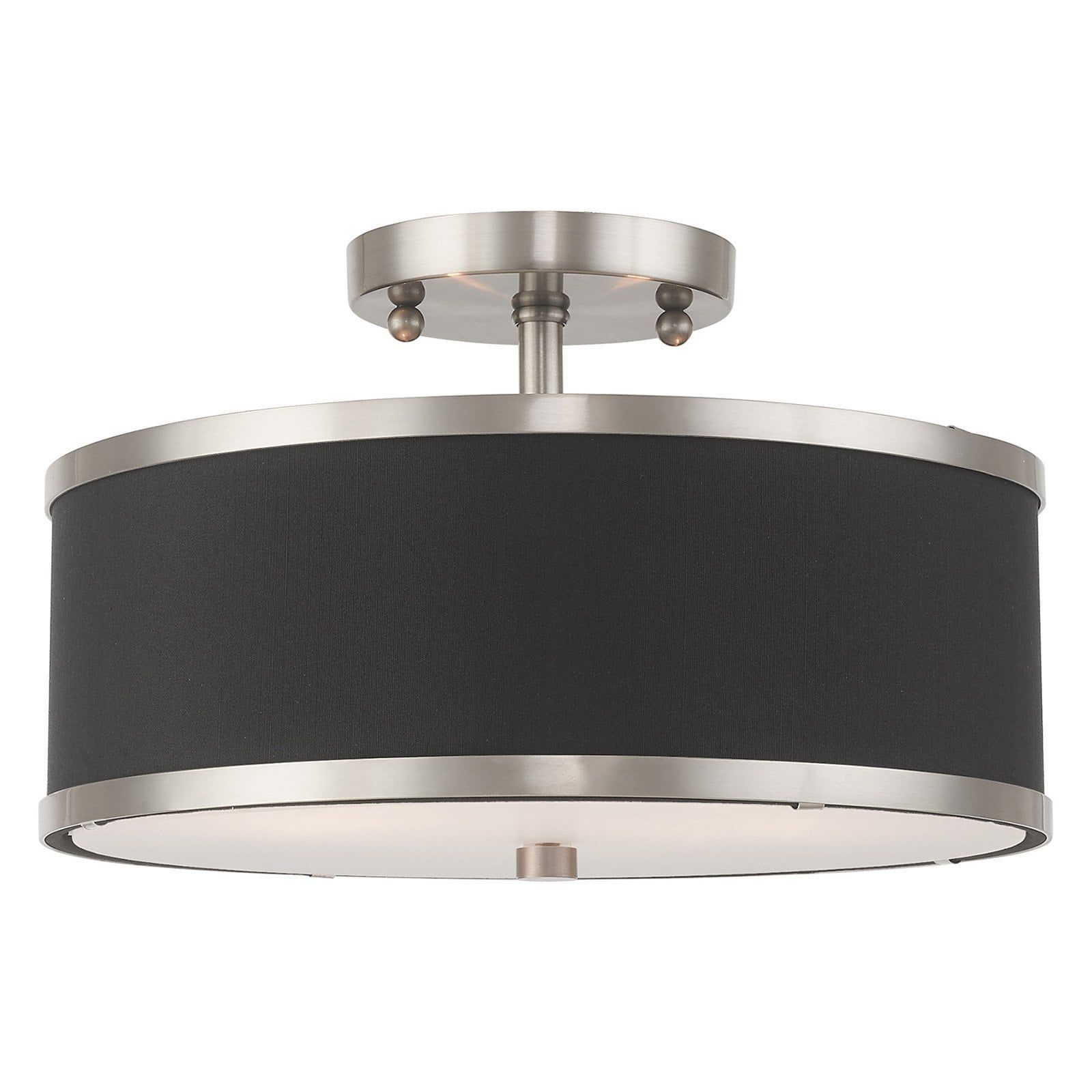 Brushed Nickel and Black Fabric 2-Light Semi-Flush Mount