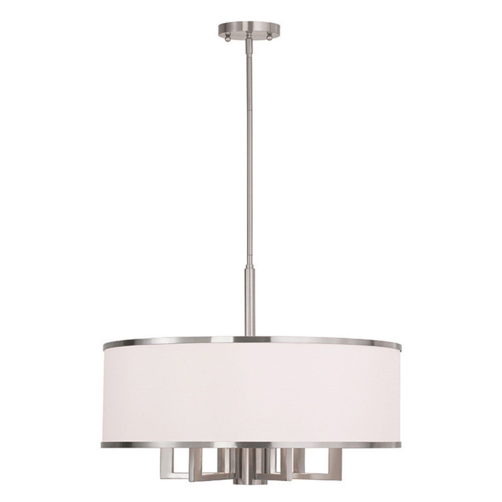 Brushed Nickel 6-Light Drum Chandelier with Off-White Fabric Shade