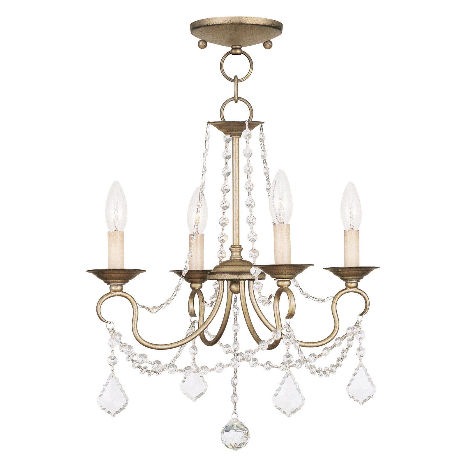 Elegant Mini 4-Light Chandelier with Crystal Accents and Antique Silver Leaf Finish