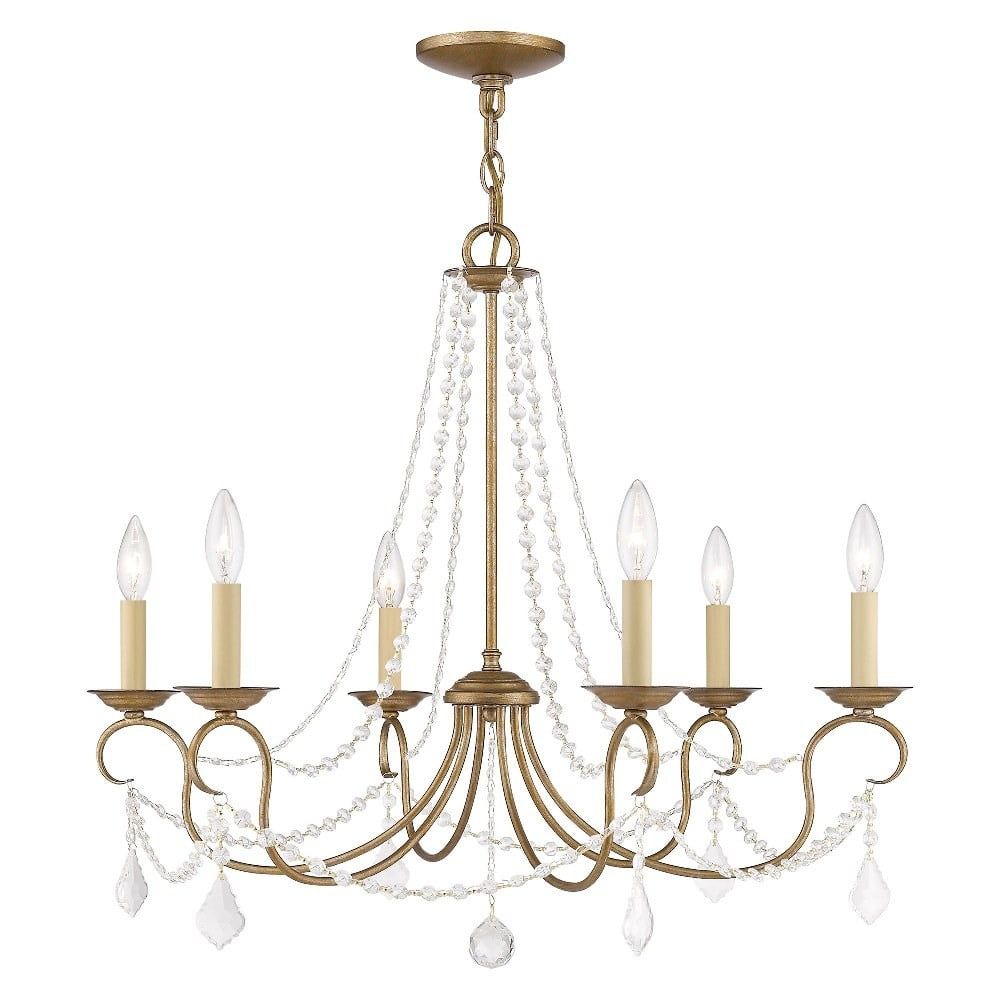 Antique Gold Leaf 6-Light Crystal Chandelier