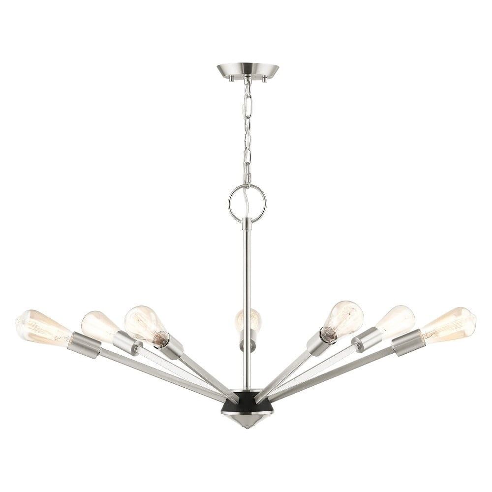 Elegant Brushed Nickel & Black 7-Light Chandelier with Crystal Accents