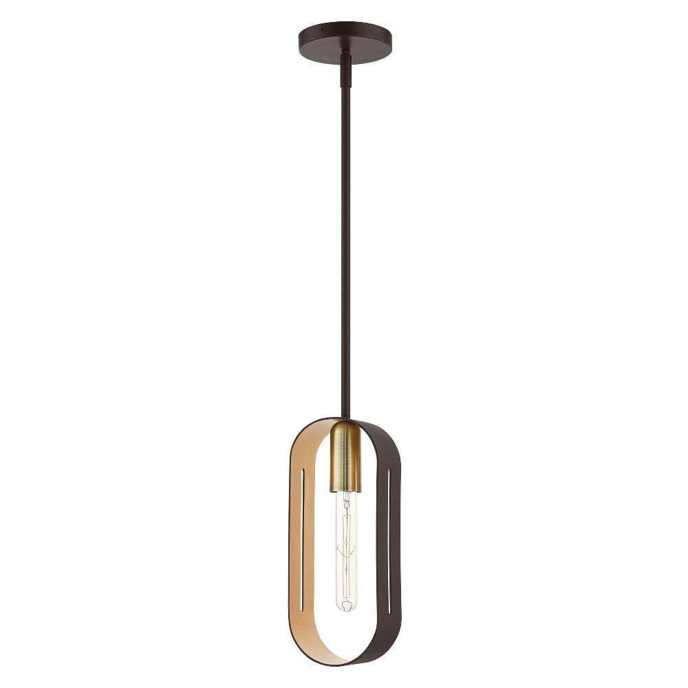 Bronze and Gold Industrial Pendant Light with Brass Accents