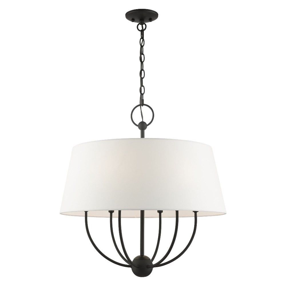 Ridgecrest Transitional Black 6-Light Chandelier with Off-White Shade