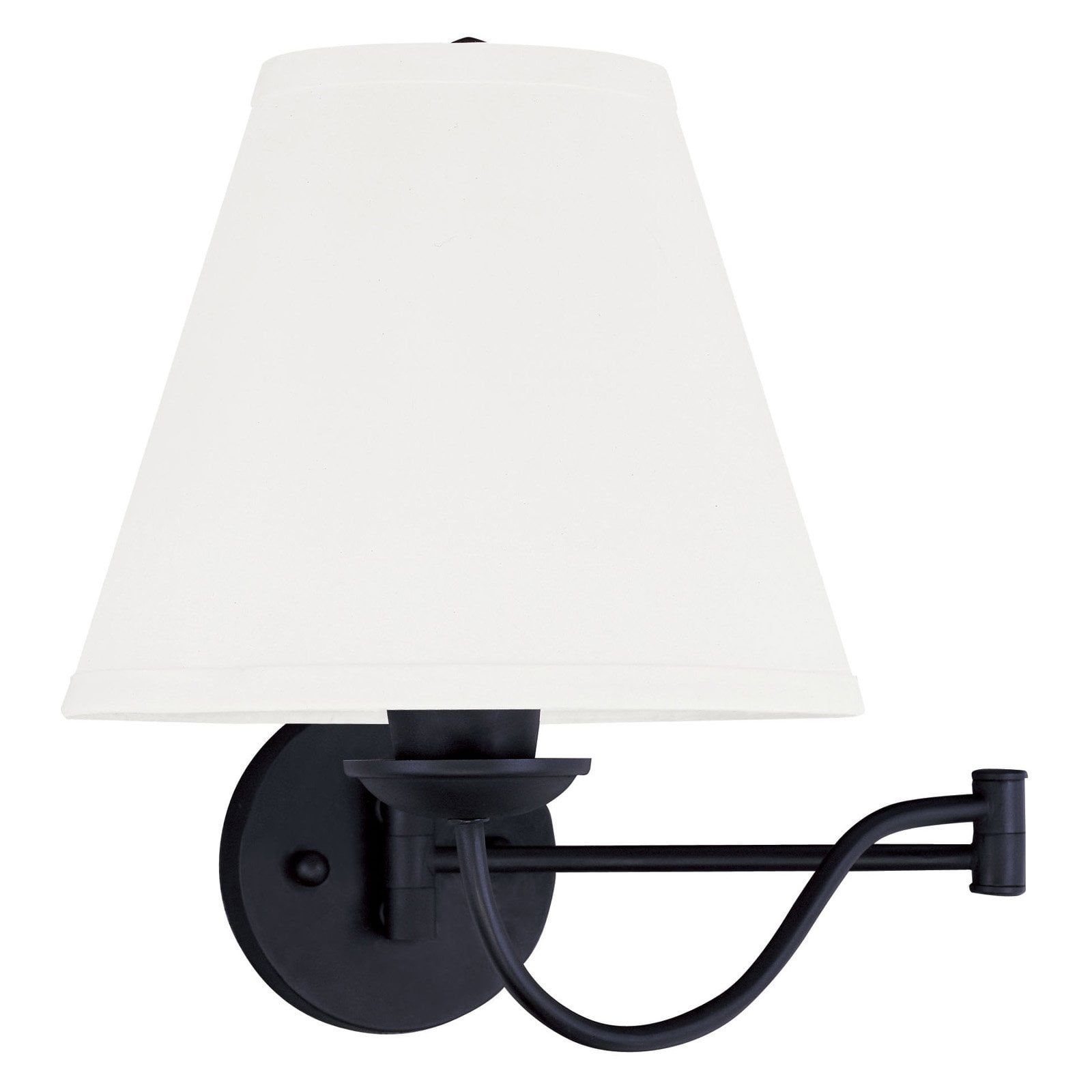 Adjustable Black Stainless Steel Swing Arm Wall Sconce with Off-White Linen Shade