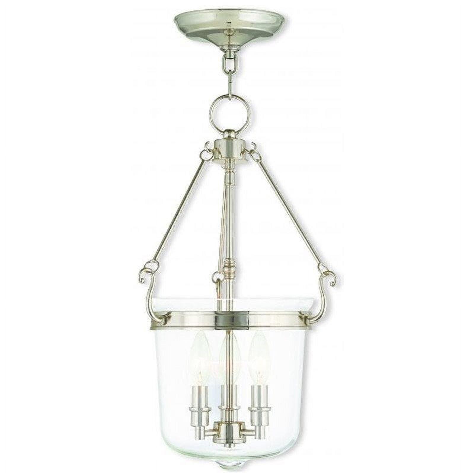 Elegance Mini 3-Light Bell Jar Pendant in Polished Nickel with Handcrafted Glass