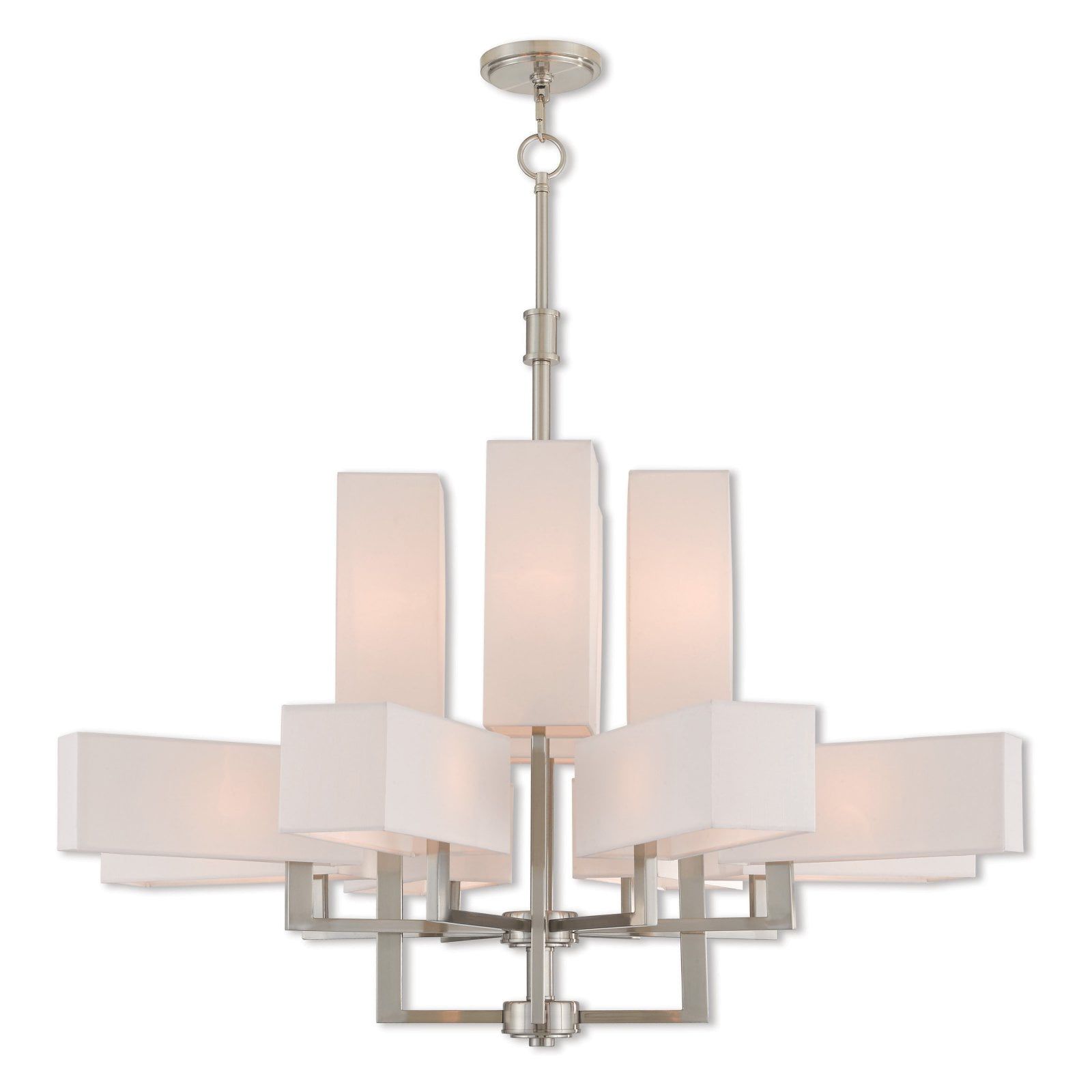 Elegant Brushed Nickel 12-Light Foyer Chandelier with Off-White Shades